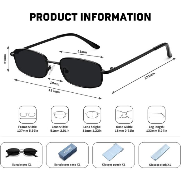 ? Women Black Retro Square Sunglasses Rectangle Small Narrow Frame Eyewear